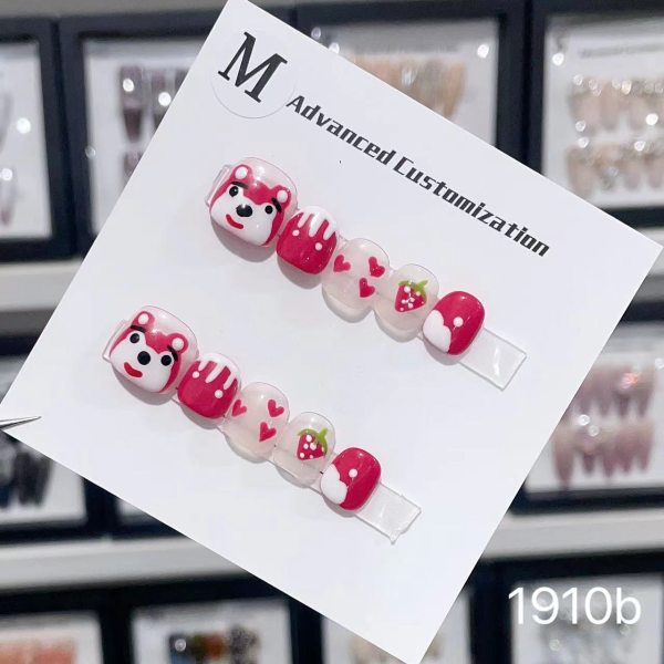 Baby Press On Nail Handmade nails Child Pink Black Sweet Cool Kid's Press On Fake Nails Tips